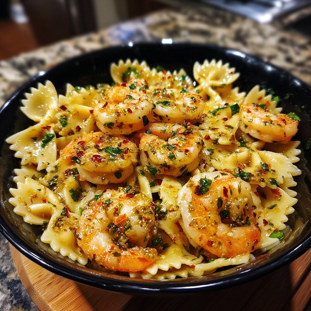 Bow Tie Pasta With Garlic Butter Shrimp
