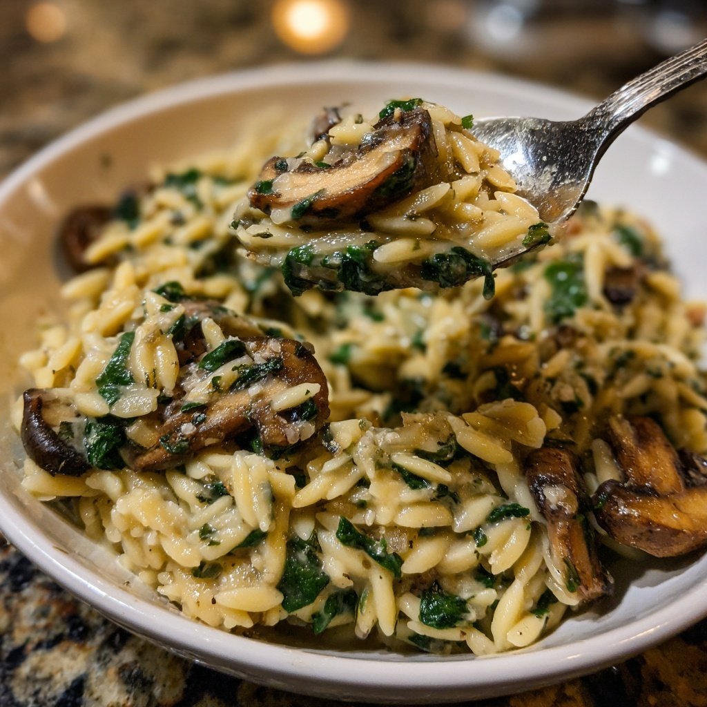 Creamy Spinach Mushroom Orzo
