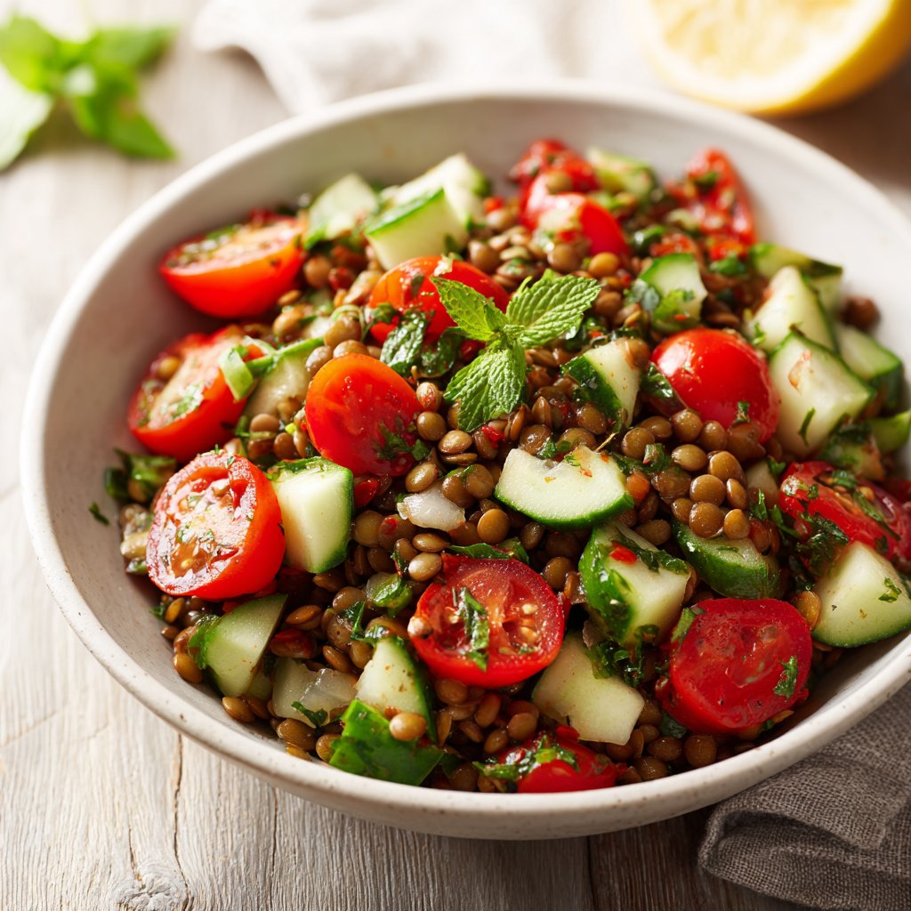 Healthy Lunch Lentil Salad with Lemon