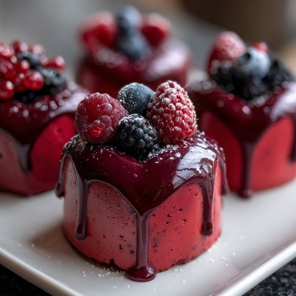 Mini Heart Cake with Berry Glaze