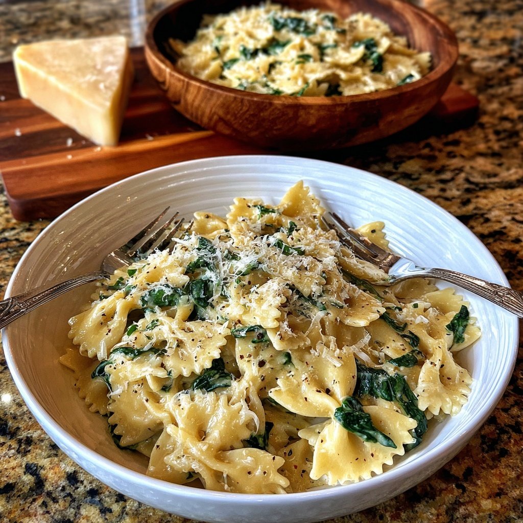 Creamy Bow Tie Pasta With Spinach And Parmesan