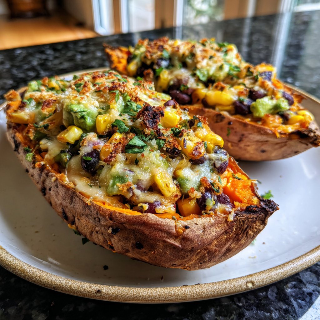 Baked Sweet Potato Veggie Boats
