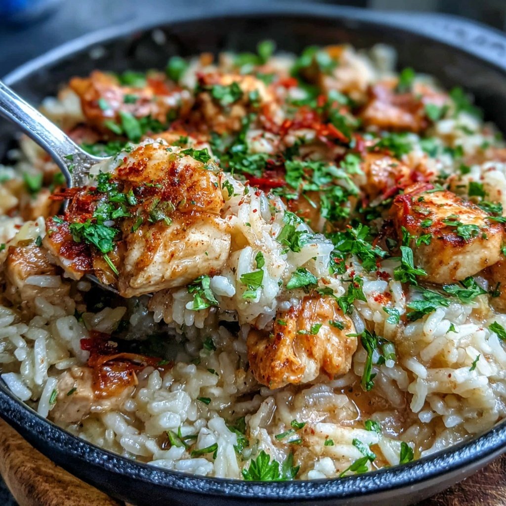 Creamy Garlic Butter Chicken And Rice Skillet